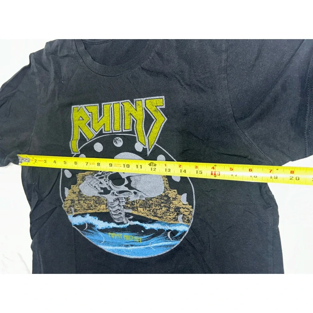 Ruins Skull Graphic‎ T-Shirt Black Short Sleeve Crew Neck Tee Mens Small